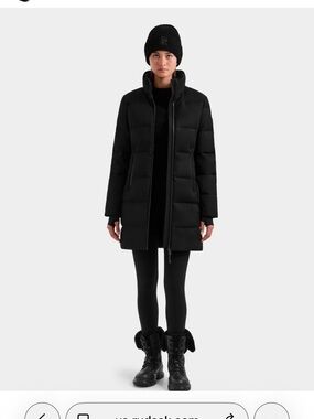 RUDSAK Women's Black Matte Quilted Mid-Length Puffer Coat